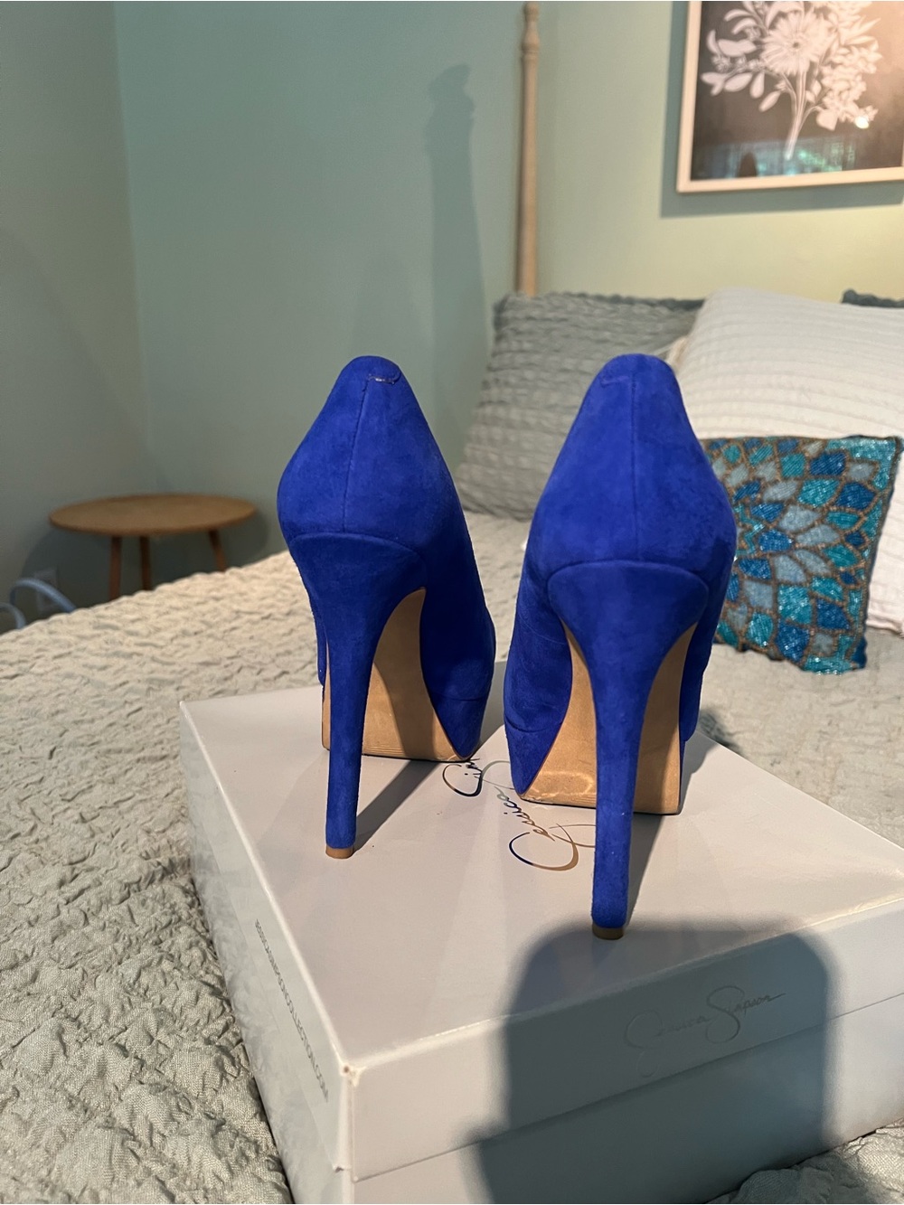 Jessica Simpson Cobalt Blue Suede Platform Pumps - Picture 6 of 8